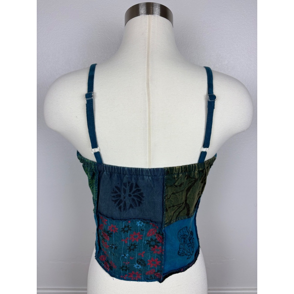 Kathmandu Imports Cropped Patchwork Tank Top Cami Size S Mushrooms Floral Hippie - Picture 6 of 12